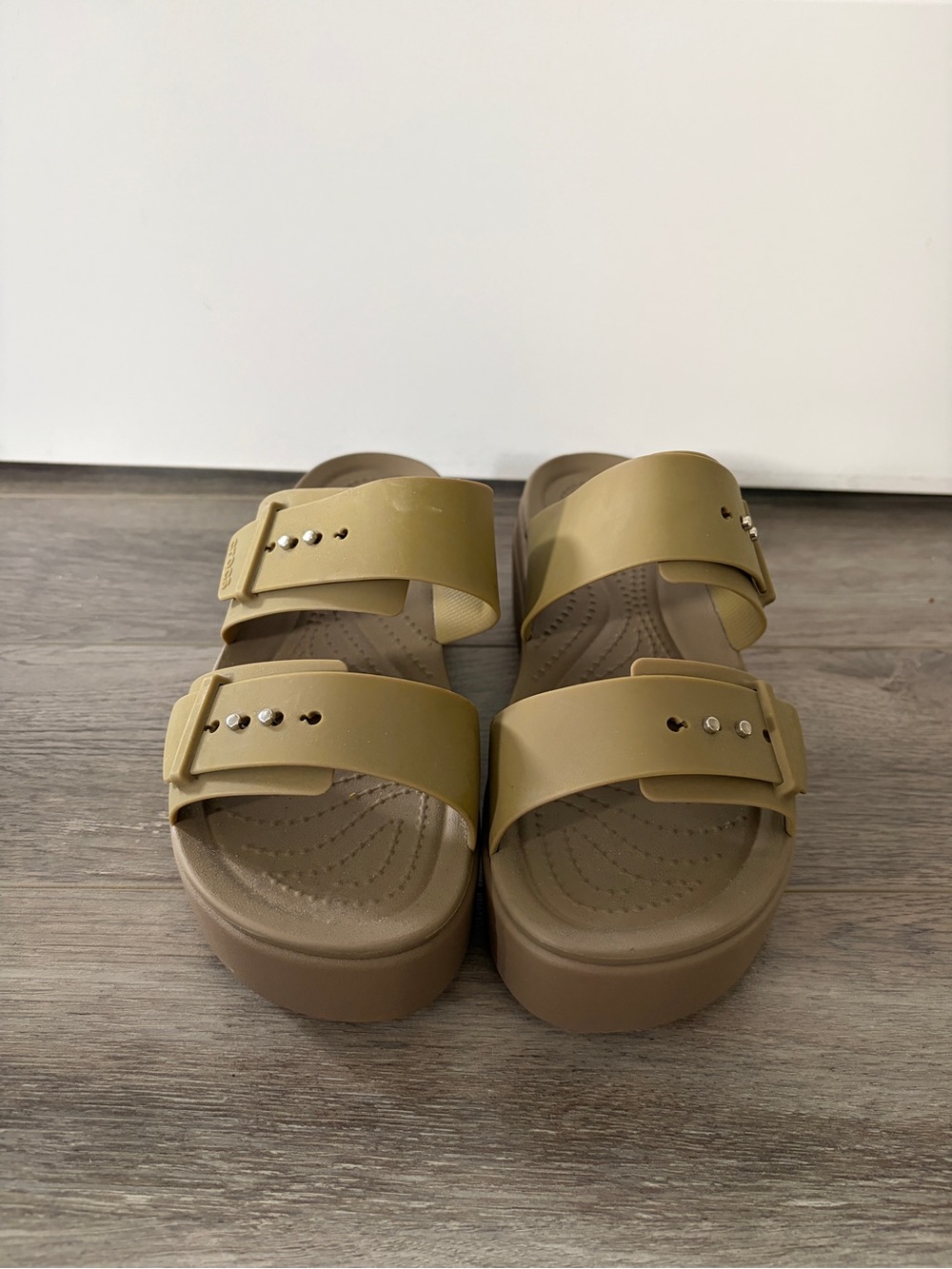 CROCS Women's Double Strap Slide Sandals in Olive Green